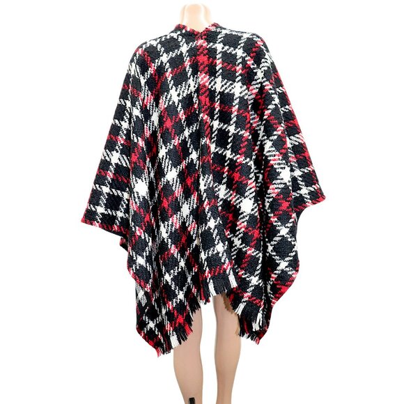 MOSCHINO Boutique Tartan Wool Cape Poncho Blanket Wrap Oversized Scarf OS - Picture 6 of 8